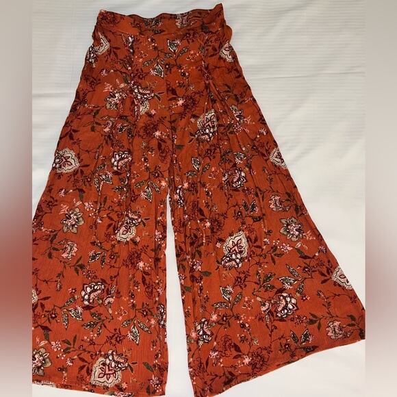 Freshman 1996 Rusty Orange Floral Wide-Leg Loose Pants with Elastic Waist Sz XS - Picture 5 of 16